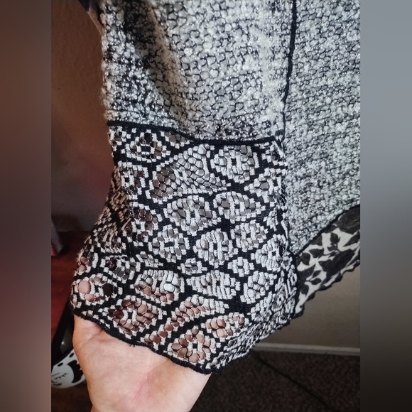 Ali Miles Top Wool Blend Patchwork Floral Mesh Boho Artsy - Picture 7 of 16